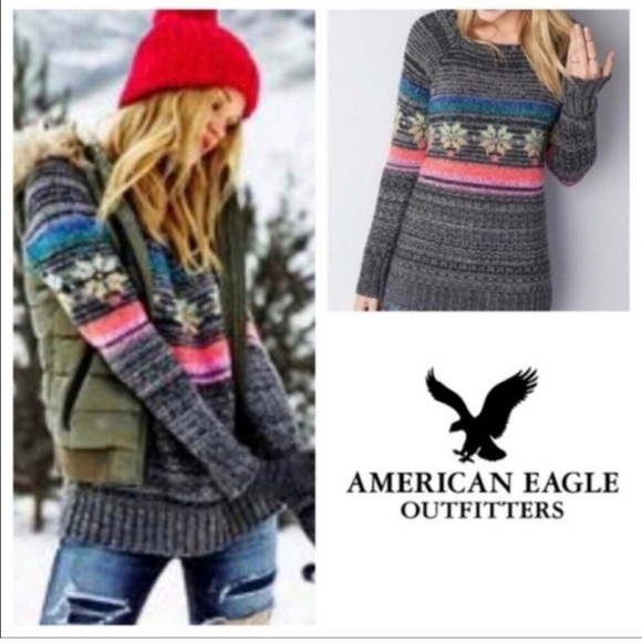 American Eagle Outfitters Fair Isle Nordic Cozy Winter Knit Jegging Sweater - Picture 2 of 11